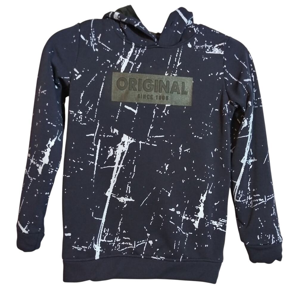 Tomato Blue and White Paint Splatter Graphic Hoodie Fleece Lined Boys Size 8